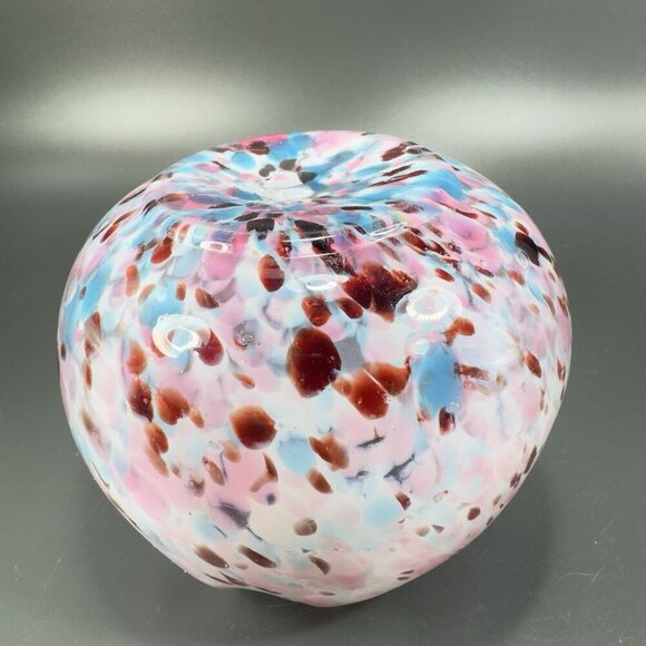 Czech Art Glass Rose Bowl Dish Hand Blown Multicolor Spots Bowl Ruffled Edges - Picture 9 of 14